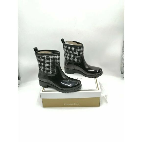 Charter Club Trudyy Rain Boots Black Boucle Women's US 7M New - Picture 1 of 9